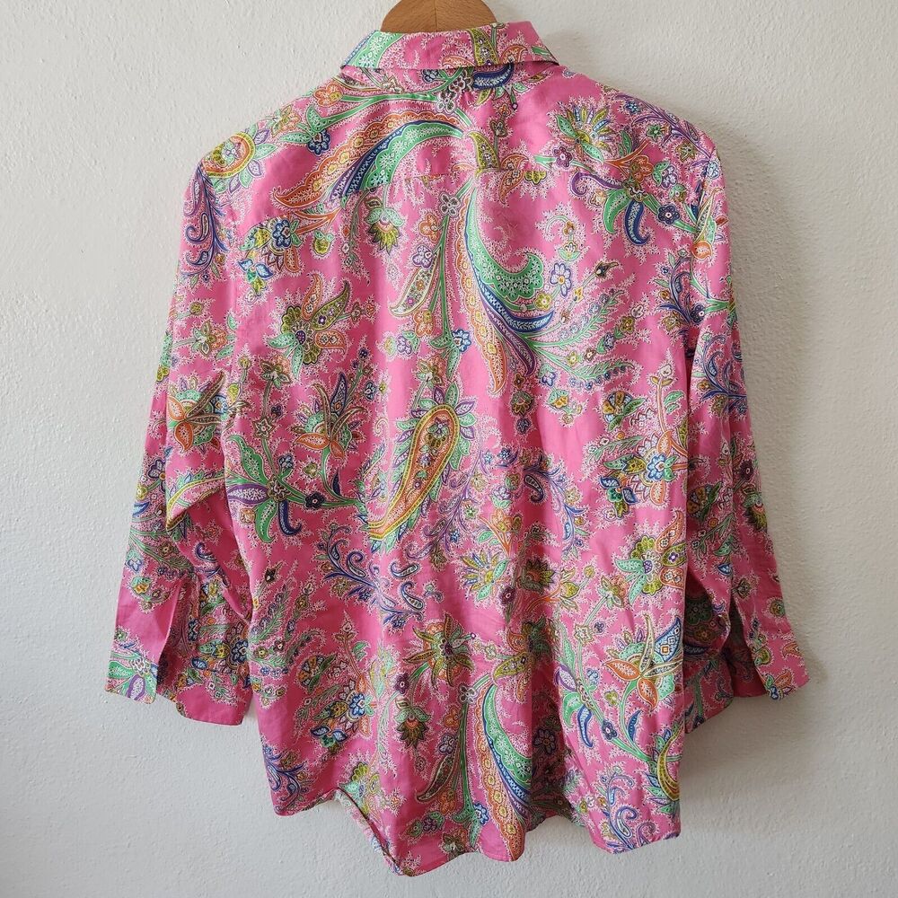 Lauren Ralph Lauren Cotton Pink Paisley Button-Down Blouse Barbie Core XL - Picture 2 of 9